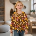 thumbnail image 4 of Xixirimido Retro Boho Floral Pattern Girls Long Sleeve Shirts Casual T-shirt Loose Fit Tunic Tops Crewneck Tie-hem Blouse Tees for Fall Winter, Size 11-12, 4 of 7