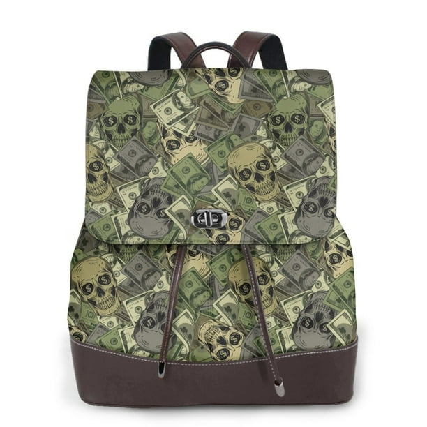 Fotbe Green Skulls Mochila Bolso con Estampado para Mujer, Mochila Antirrobo de Nylon Impermeable, Bolsa Ligera de Hombro