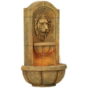 Royal Lion Head 29 1/2 High Large Italian Indoor Outdoor Decor Faux Stone Wall Fountain with Light LED Garden