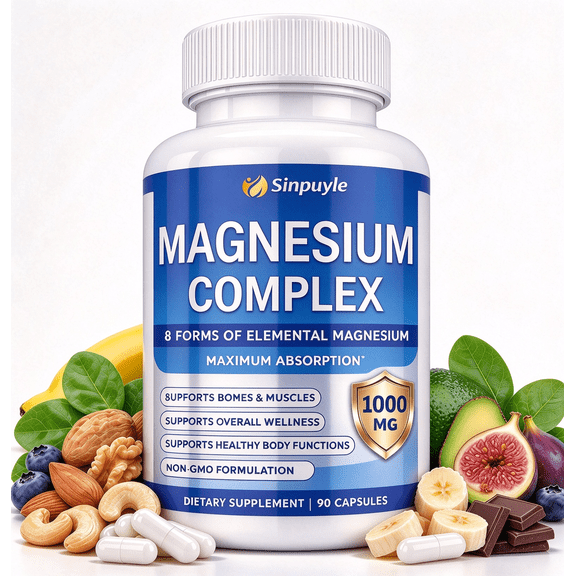 Magnesium Complex 1000 mg Capsules, 8 Forms Elemental Magnesium Maximum Absorption, Supports Restful Sleep, Bone, Muscle & Immune Wellness, Non-GMO Dietary Supplement for Adults, 90 Count