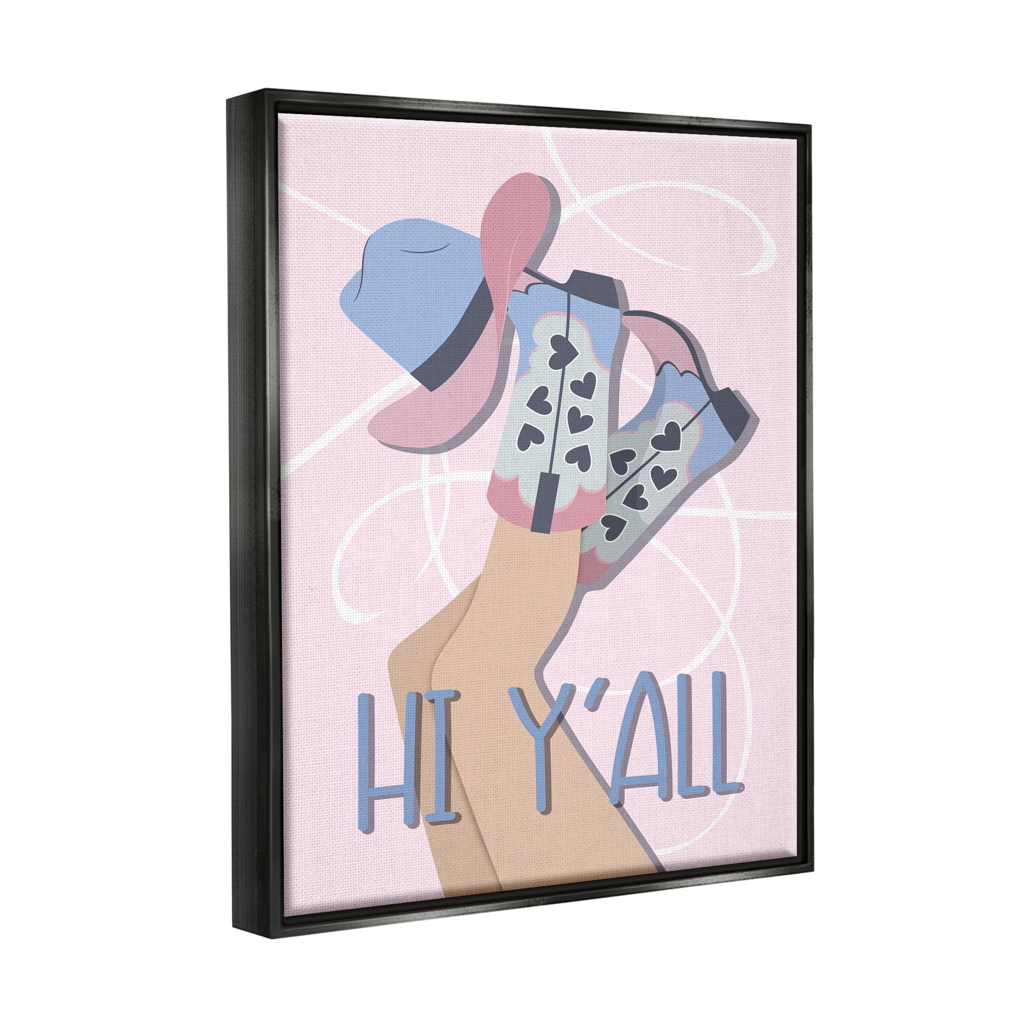 Stupell Industries Hi Y'all Pastel Cowgirl Abstract Painting Black Floater Framed Canvas Art Print Wall Art, 25 x 31