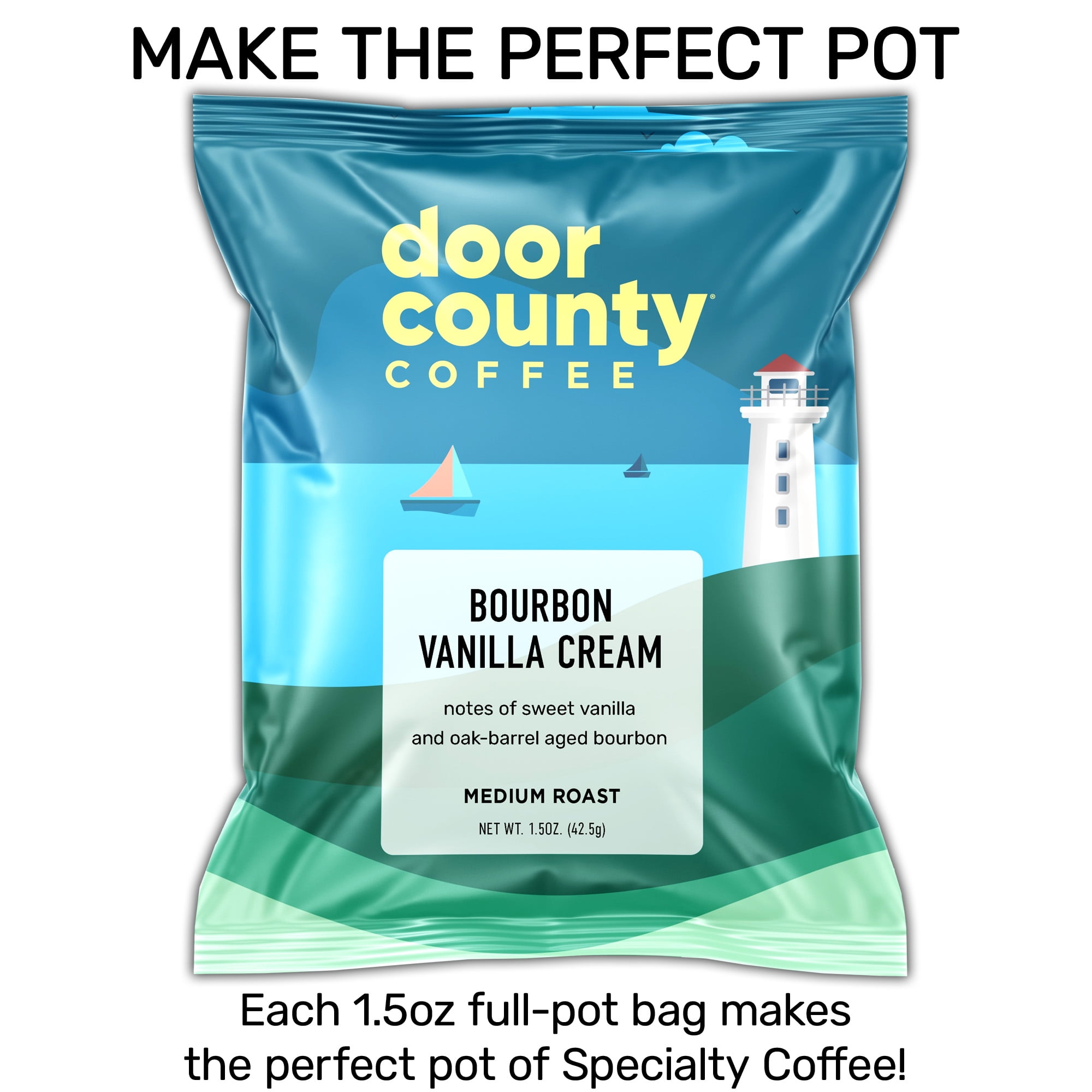 Door County Coffee Ground Coffee Sampler Pack, 10 Unique Coffees, Flavored & Non-Flavored, Roasted by Door County Coffee, 1.5oz Bags, 10ct Coffee Variety Pack