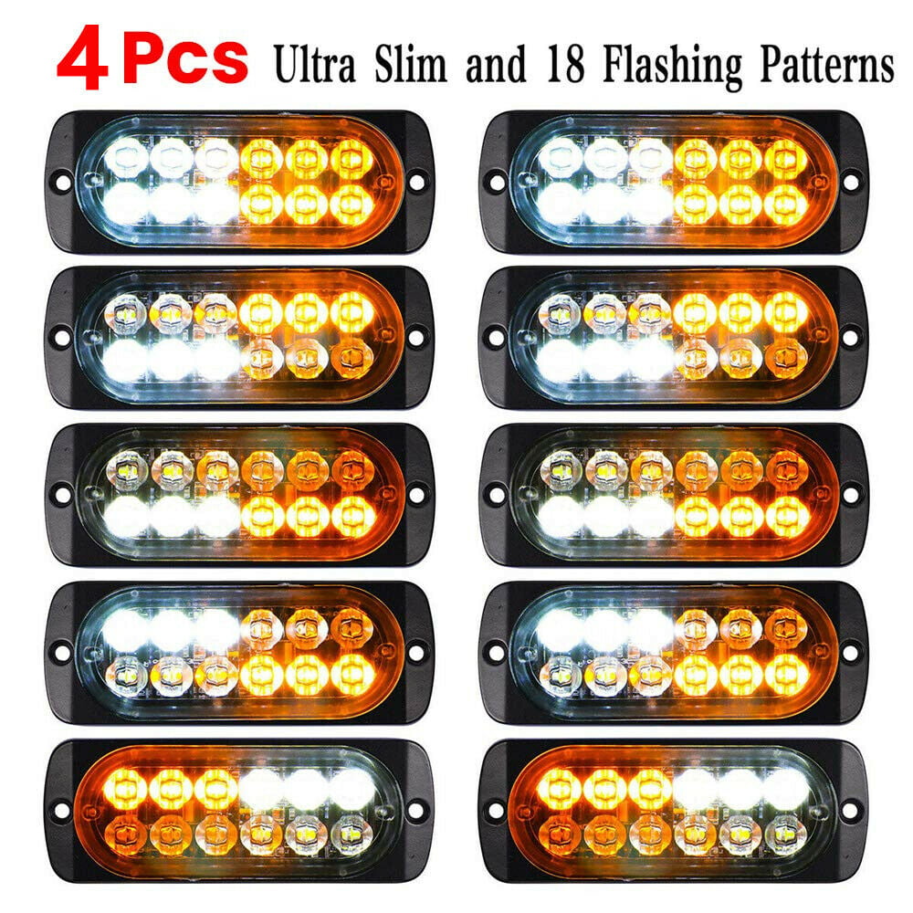 4 Pack 12 LED Car Truck Emergency Beacon Warning Hazard Flash Strobe Light Amber 