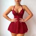 thumbnail image 2 of Sexy Backless Floral Lace Mesh Sheer Babydoll Lingerie Dress Set with Thong 2 Piece, 2 of 5
