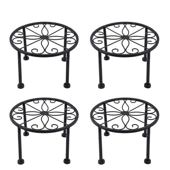 COSTYLE 4 Pack Metal Plant Stand, Heavy Duty Potted Holder, Indoor Outdoor Round Plant Display Rack for Home & Garden Decor