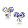thumbnail image 2 of Gem Stone King 14K Yellow Gold Blue Tanzanite and White Topaz Three Stone Stud Earrings for Women (0.88 Cttw, Gemstone December Birthstone, Round 3MM), 2 of 4