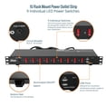 thumbnail image 3 of Tecmojo 9-Outlet Rack Mount Power Strip,1U Horizontal PDU Individual Switch 6ft Cord, with 2USB and 2 Type-C,for IT and Network Racks and Cabinets, 3 of 6