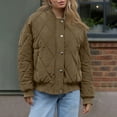 thumbnail image 5 of Women's Quilted Jacket Casual Fashion Lightweight Cropped Zip up Outerwear Winter Puffer Coats with Pockets New Oversized Outerwear Jackets Khaki XL, 5 of 9