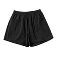 thumbnail image 2 of Bbyeadc Cotton Linen Shorts Women Straight Leg Bottoms Solid Color Elastic Waist Soft Shorts Casual Bermuda,Black(S), 2 of 6