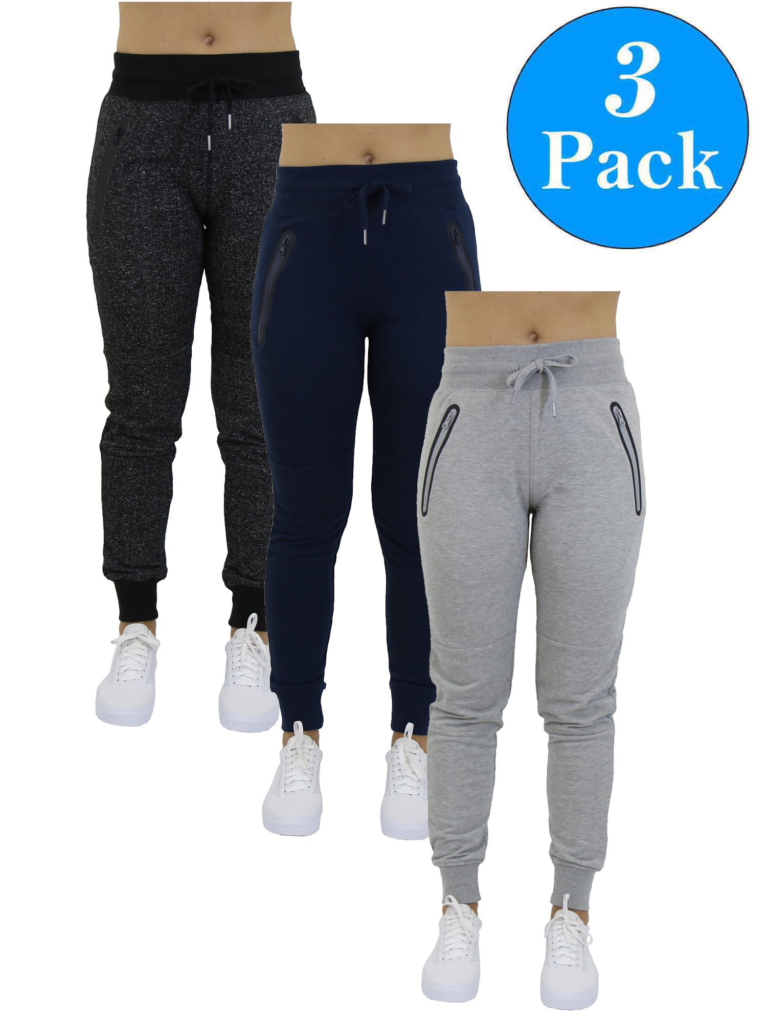 GBH Women's Slim-Fit Joggers with Tech Zipper Pockets 3-Pack