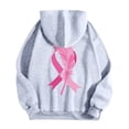 thumbnail image 3 of 2024 Popular Women's Autumn And Winter Cancer Day Ribbon Feather Print Zipper Long Sleeve Pocket Drawstring Casual Sports Hooded Sweatshirt Sweaters Women Sleep Womens Graphic Long Sleeve Women, 3 of 4