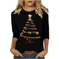 thumbnail image 2 of Amidoa Sparkly Ladies Tops Black 3/4 Sleeve Funny Blouses Christmas Tree Prints Boat Neck T-Shirt Women Blouse XL, 2 of 4