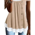 thumbnail image 4 of ORQ Round Neck Pleated Button Fake Two-Piece Short Sleeve T-Shirt Women Tops, 4 of 4