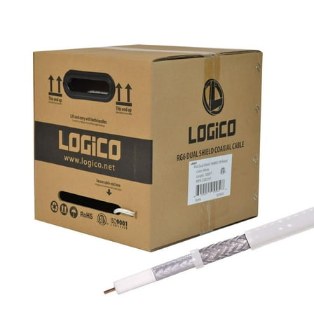 RG6 Coaxial Cable Dual Shield 1000ft 18AWG Coax Satellite TV White 3GHz