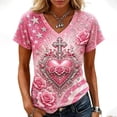 thumbnail image 2 of Pink Breast Cancer Awareness Shirts Women October Inspirational Pink T-Shirts Short Sleeve V-Neck Casual Tee Tops, 2 of 6