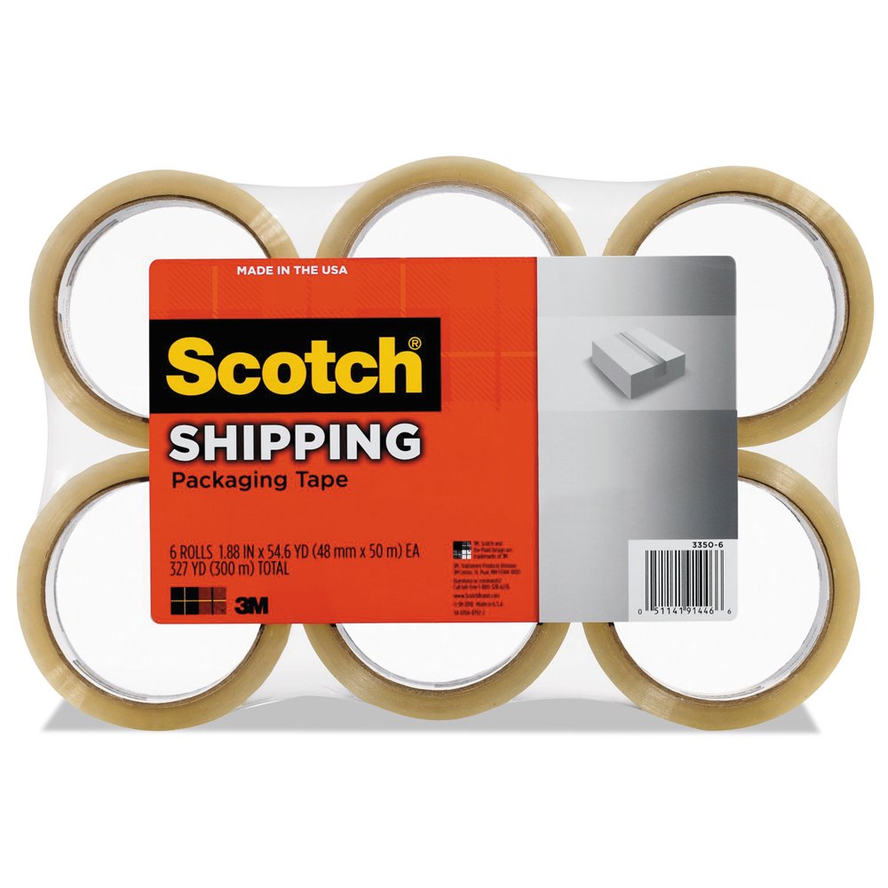 Scotch Shipping Packaging Tape, 1.88 in. x 54.6 yd., Tan, 6 Rolls/Pack
