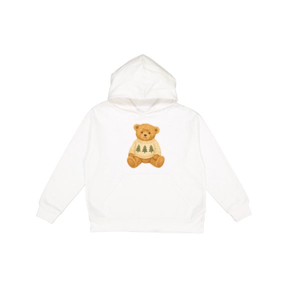Inktastic Vintage Teddy Bear in Sweater with Christmas Trees Youth Hoodie Sweatshirt