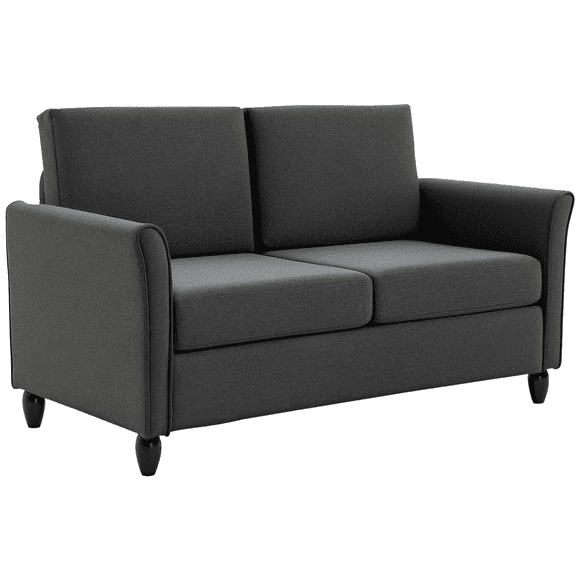 HOMCOM 56" Loveseat Sofa, 2-Seater Couch with Wooden Legs, Dark Grey