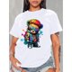 thumbnail image 1 of Women's Fashion Splash Paint Cartoon Bear Print Tee, Casual Crew Neck Short Sleeve T-Shirt, Hip-Hop Streetwear Top, 1 of 7