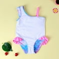 thumbnail image 3 of Hiiyo Toddler Girl Ruffle One-Piece Swimsuit Scales Print One Shoulder Bathing Suit, 3 of 7