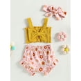 thumbnail image 2 of Coduop Infant Baby Girls Clothes Set Ribbed Bowknot Sling Tank Tops Floral Shorts 3Pcs Outfit Set, 2 of 8