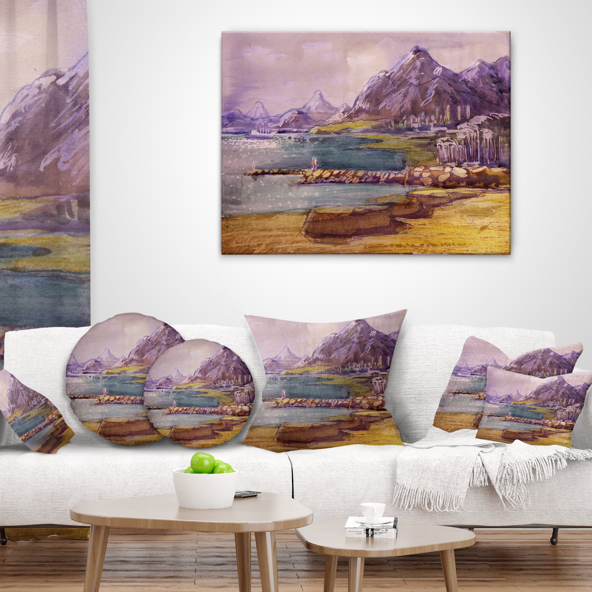 Designart Purple Hills - Landscape Printed Throw Pillow - 16x16