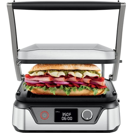 5-in-1 Digital Panini Press Grill Sandwich Maker and Griddle Grill Combo with Removable, Reversible Dishwasher-Safe Grilling Plates, Opens 180° for Indoor BBQ /Flat Top Grill, Stainless steel