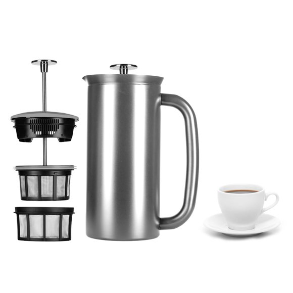 ESPRO - Prensa francesa P7 - Cafetera y tetera aislada de acero inoxidable de doble pared con microfiltro - Mantiene las bebidas calientes durante más tiempo, perfecta para el hogar (acero inoxidable