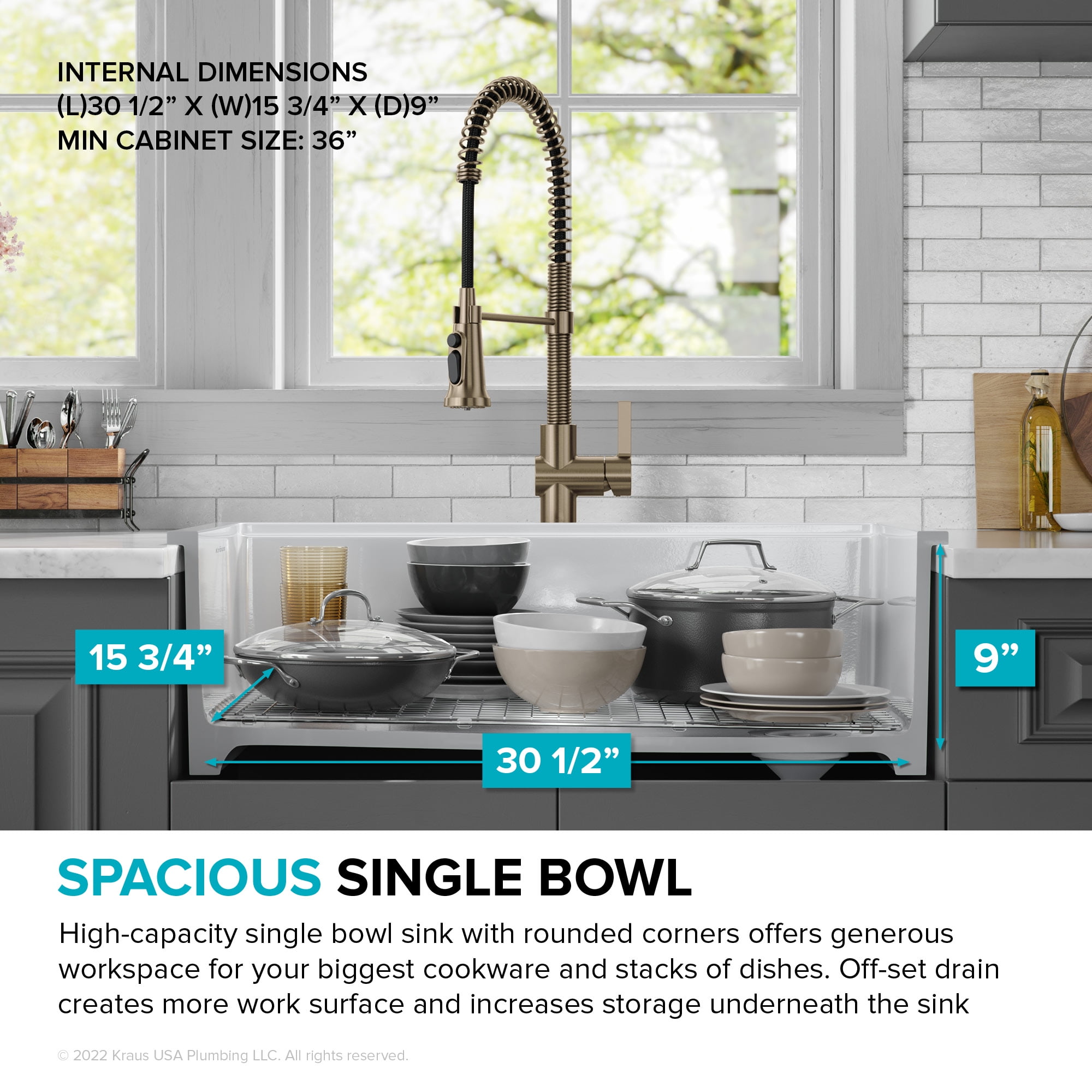 TKG/Total Kitchen Goods FKC-02001 コーヒーポット＃18ツル首 KRAUS Turino 33 Top Mount Fireclay Workstation Single Bowl Kitchen