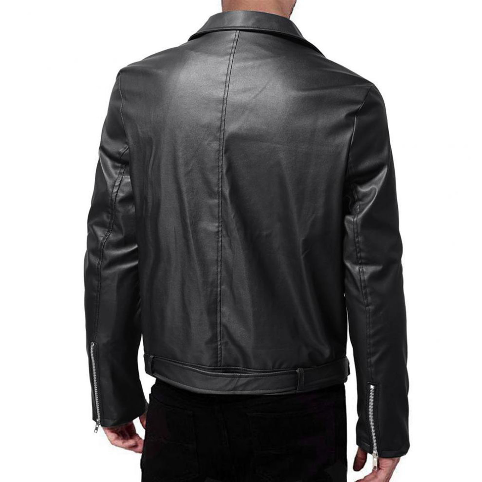 Dagegui Mens Faux Leather Jacket Fall Winter Motorcycle Biker Coat Stylish Lapel Zip Up Outwear with Pocket Black XS