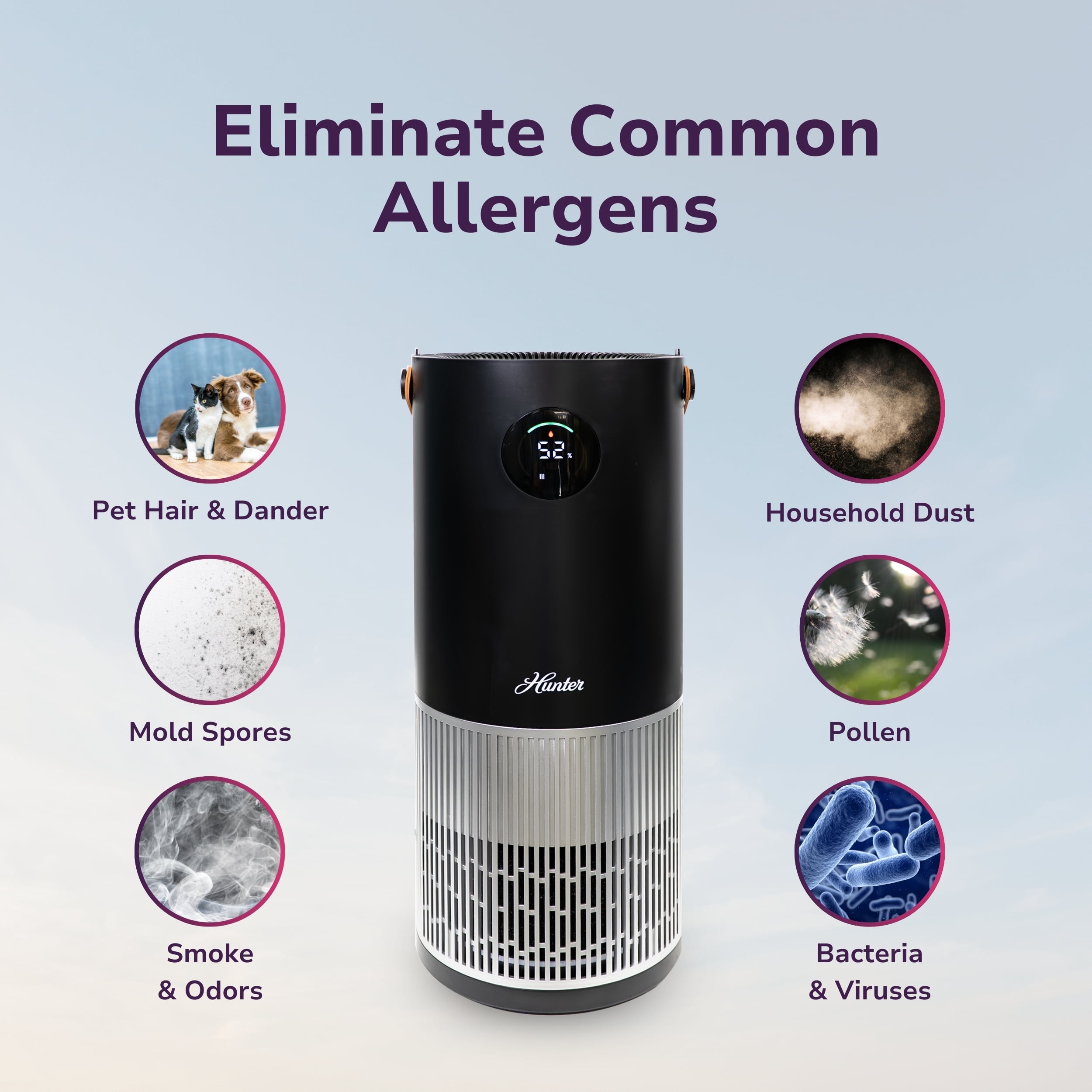 Hunter HPH625 Humidifier and Air Purifier In One, Black/Silver