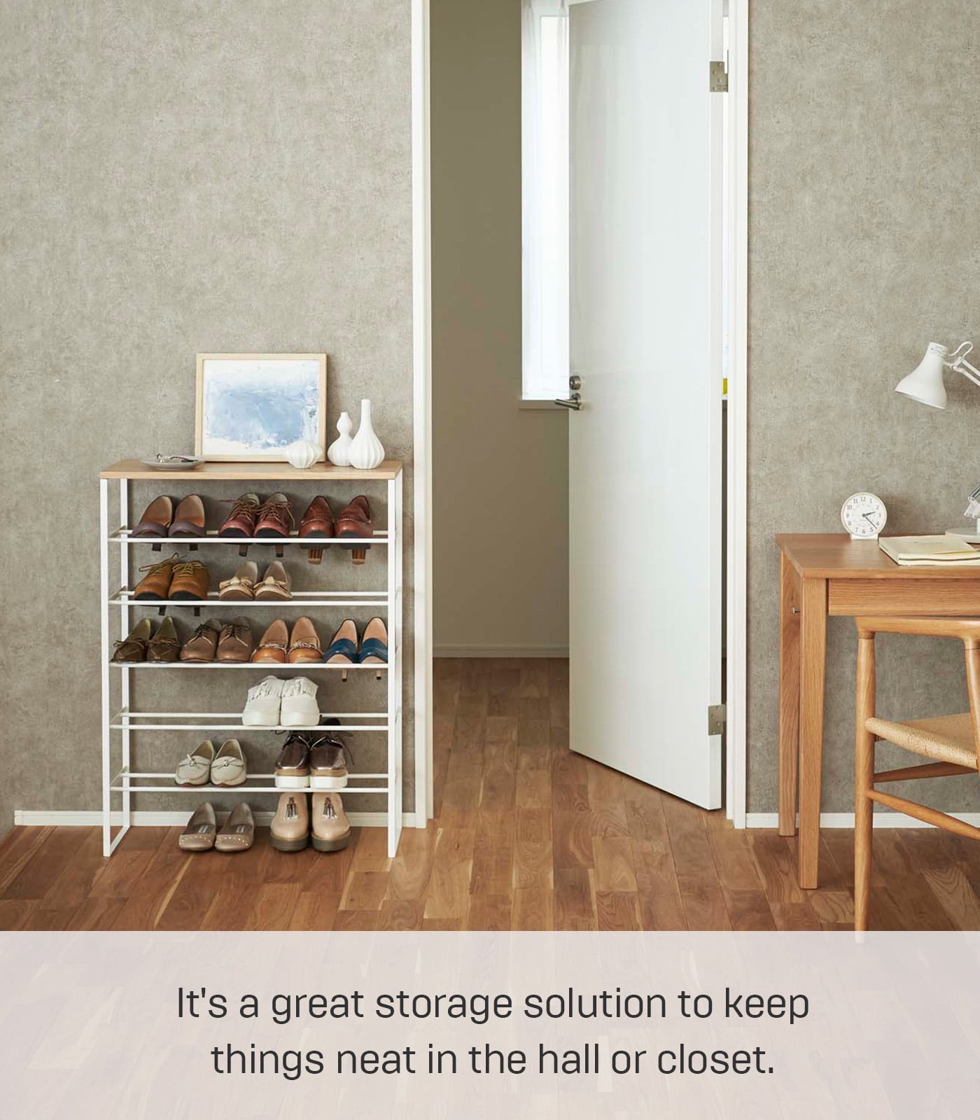 Yamazaki Home Six-Tier Shoe Rack, White, Steel, Holds 18 to 21