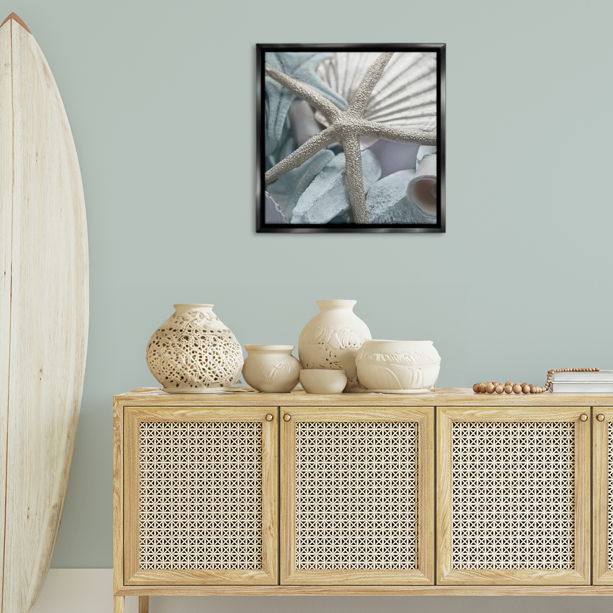 Stupell Industries Seashells & Starfish Nautical & Beach Photography Black Floater Framed Canvas Art Print Wall Art, 25 x 25