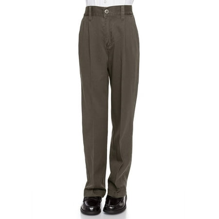 AKA Boys Pleat-Front Traditonal Fit Back Elastic Cotton Twill Pants