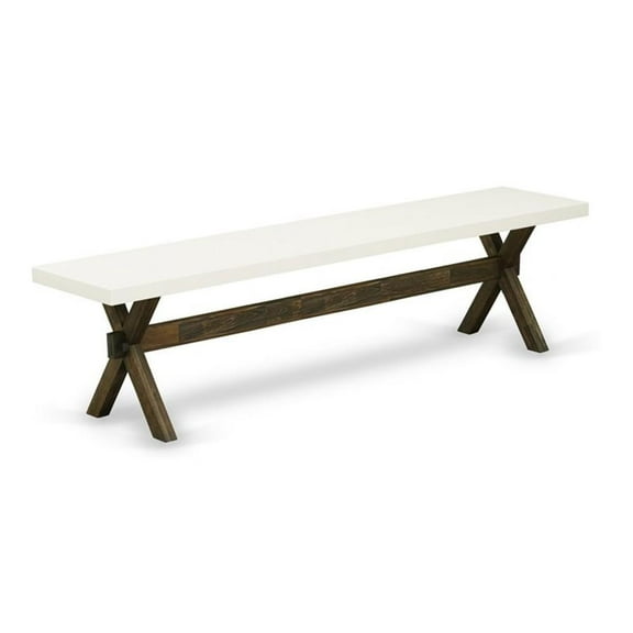 Pemberly Row X-Style 15x72" Wood Dining Bench in Jacobean/Linen White