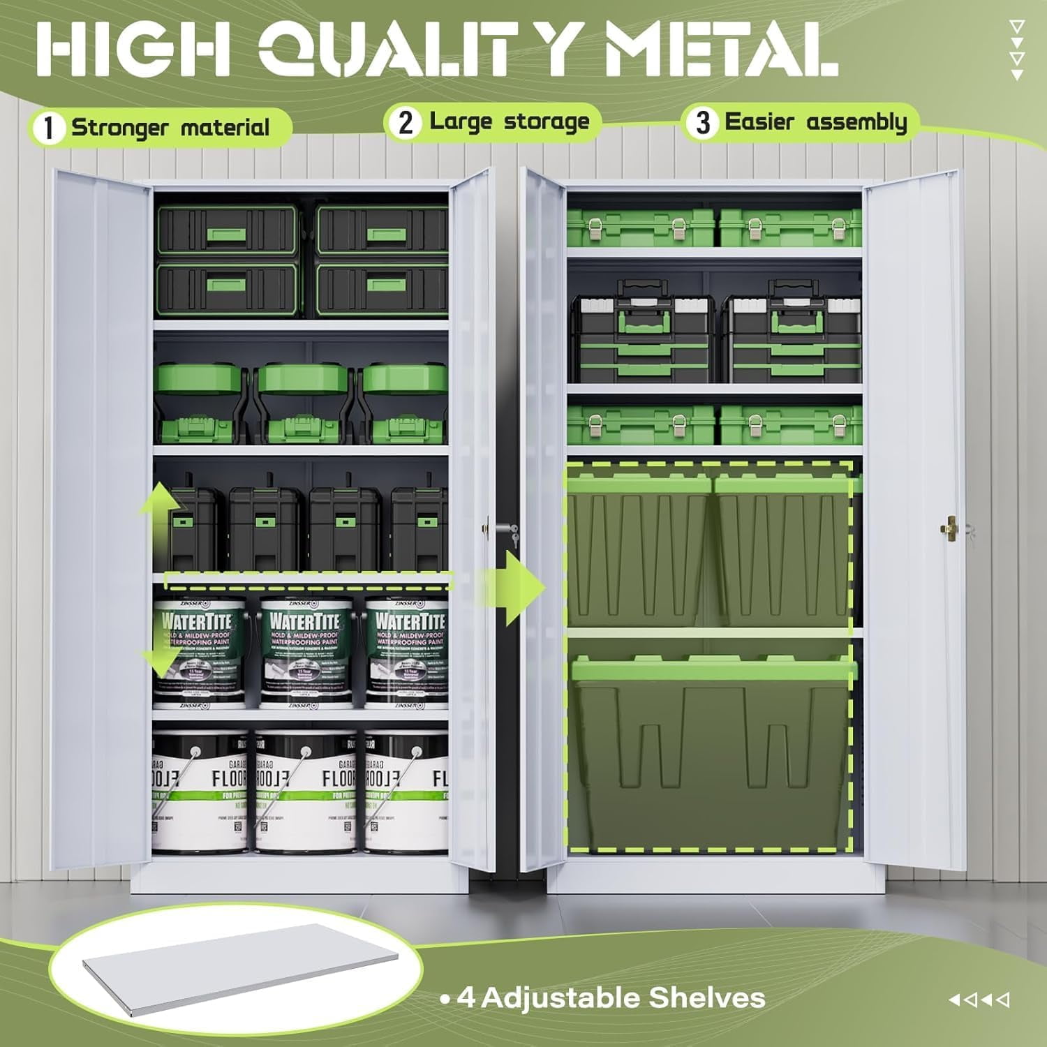 SOLAURA Metal Storage Garage Cabinets with Locking Doors and Adjustable Shelves, 72 inch Tall Steel Storage Cabinet for Office, Home (Cement Grey)