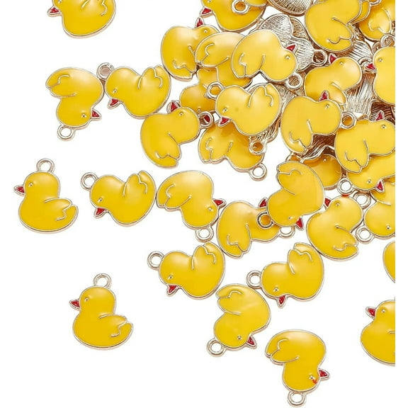 U8MO 100x Enamel Yellow Chick Charms Bird Animal Charm Bulk for DIY Jewelry Making