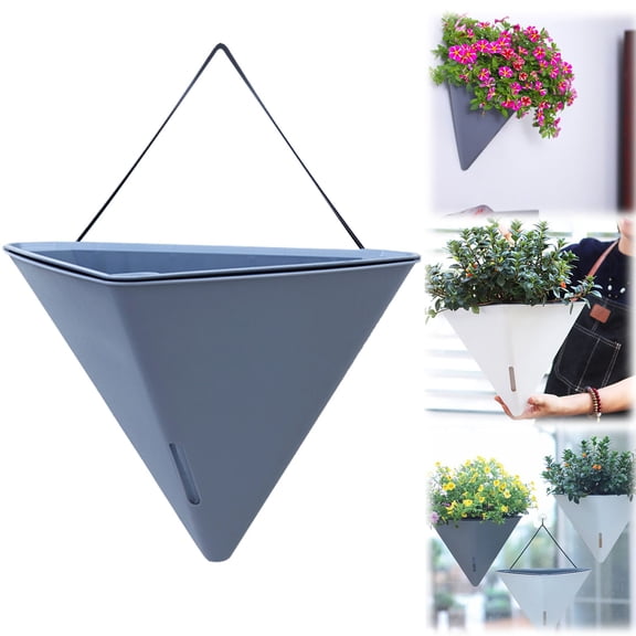 Hanging Flower Pots,Hanging Planters Plastic Flower Pots for Indoor Plants Triangle Hanger Basket Planters Display Rack with Drainage Perfect for Small Flowers(Gray)