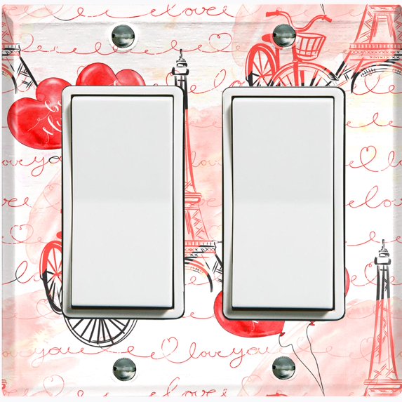 Metal Light Switch Plate Cover Romantic Paris Eiffel Tower Letter Bicycle Red PRS011