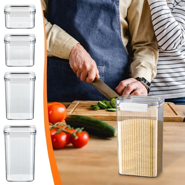 Set de recipientes herméticos para almacenamiento de alimentos - 4 tarros retro para harina, azúcar, cereales y snacks • Organización apilable de despensa de cocina • Plástico ABS