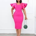 thumbnail image 2 of AURA Womens Elegant Beaded Ruffle Sleeve Round Neck Pencil Midi Dress Stretch Office Work Summer, 2 of 10