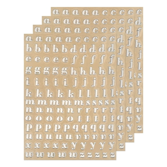 Letter Resin Stickers 4 Sheets Mini Alphabet Sticker Glitter Alloy Lowercase Self Adhesive Silver 4.5mm High