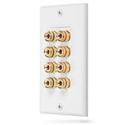 Fosmon Surround Sound Home Theater with Gold Plated Copper Banana Binding Post Wall Plate for 4 Speakers - White