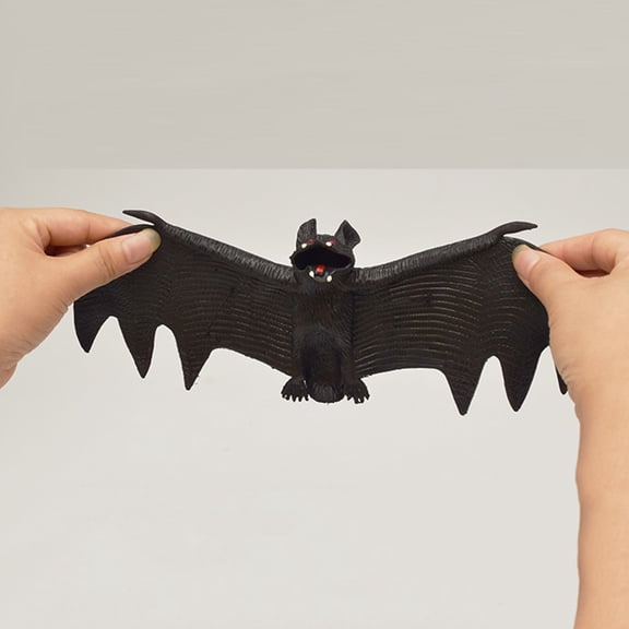VMWMSSR 4 Pcs Realistic Rubber Bats Flexible Bat Ornaments Hanging Halloween Decorations For Bar Wall Indoor Party Supplies(Black-4.72")
