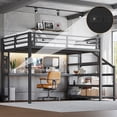 thumbnail image 2 of Queen Size Metal Loft Bed with Desk & Storage Stairs - LED Lights, USB Ports & Multifunctional Iron Nets, Noise-Free No Box Spring Needed,Black, 2 of 19