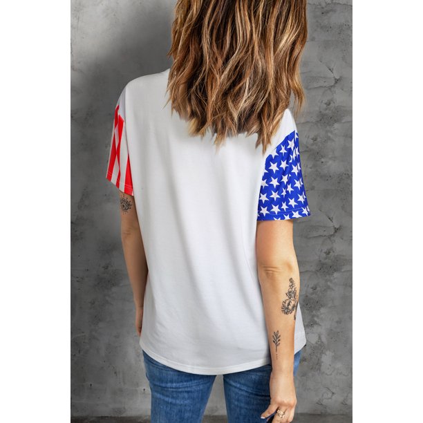 ABPHQTO Camiseta multicolor con diseño de bandera de EE. UU. para mujer