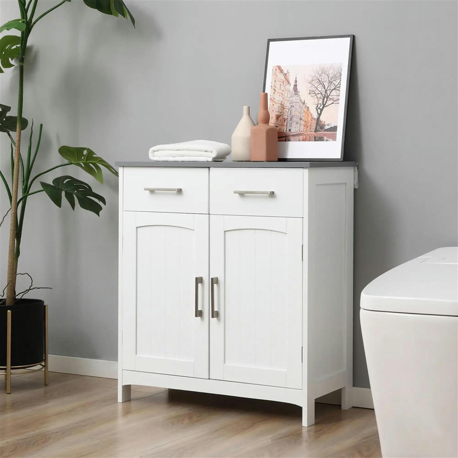 Demi Bonn 30" Bathroom Floor Cabinet, Freestanding Linen Storage Cabinet with Adjustable Shelf and Drawers, for Living room, Entryway, Kitchen, White