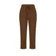 thumbnail image 3 of FRSASU Capris Pants for Women Cotton Linen Casual Summer Straight Wide Leg Loose Drawstring Elastic Waist Cropped Trouser Brown, 3 of 4