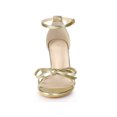 thumbnail image 5 of BLISSFUL STEP Women's Shoes Bow Tie Open Toe Ankle Strap High Block Heel Sandals Gold 8.5, 5 of 7