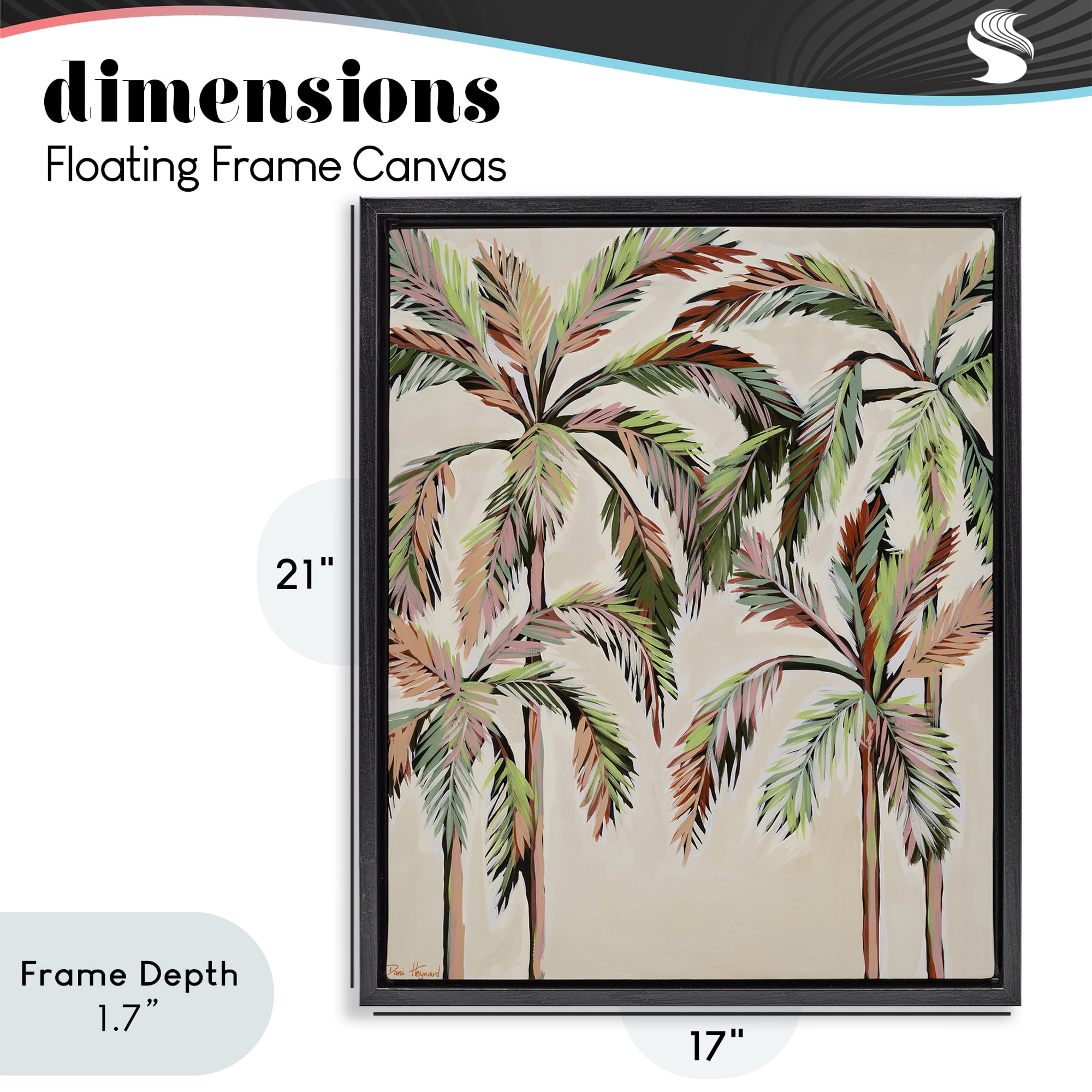 Stupell Industries Blushing Palm Tree Canopy Black Framed Floater Canvas Wall Art, design by Dani Heyward